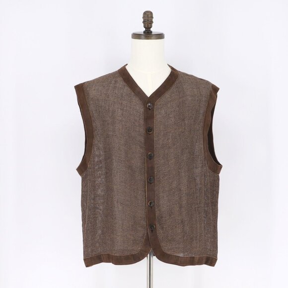Vintage ANTHONY TARASSI Brown Net Vest Suede Trim Size XL - Picture 1 of 5